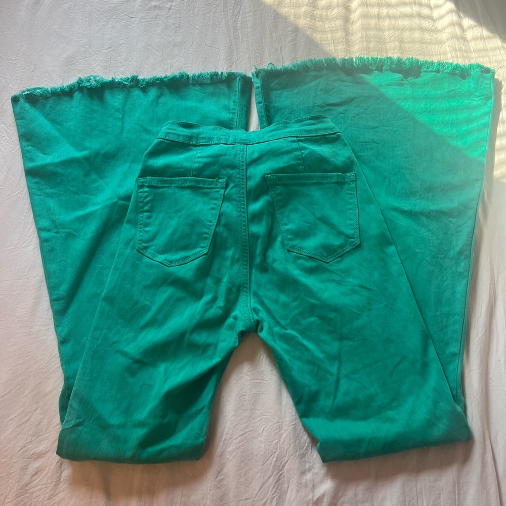 Fashionova mint green flare bell bottom slim jeans